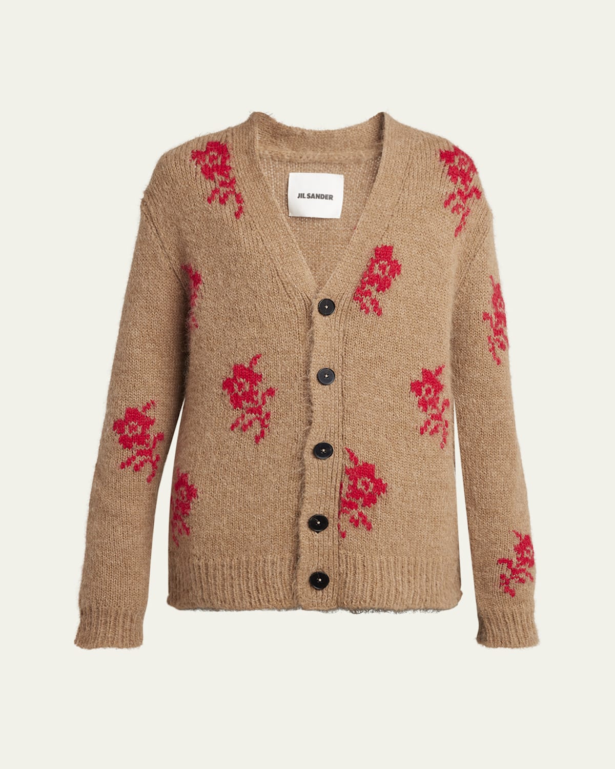 Jil Sander Floral Intarsia Alpaca Wool Cardigan In Brown