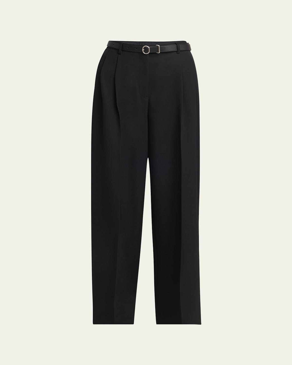 Jil Sander Long Pleated Wide Leg Wool Pants In Black