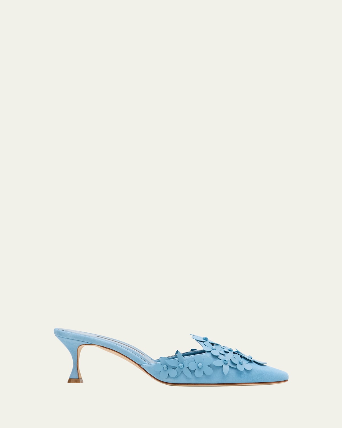 Manolo Blahnik Harnes Flower Suede Kitten-heel Mules
