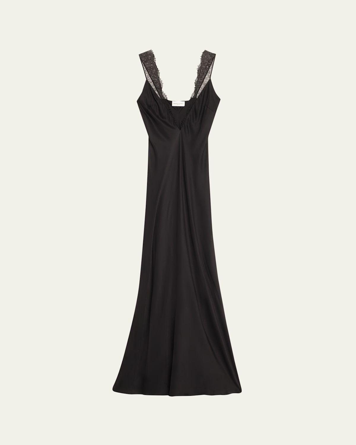 Brandon Maxwell Malone Plunging Lace-trim Satin Maxi Slip Dress In Black