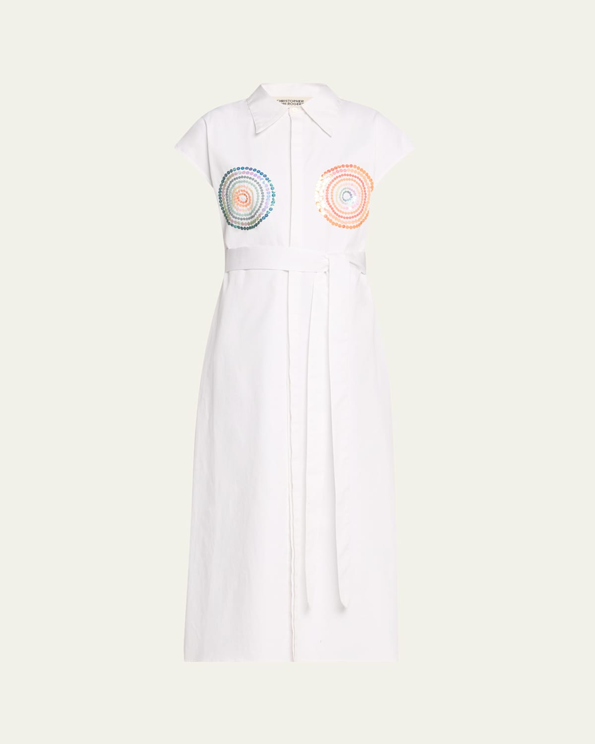 Sequined Sleeveless Belted Shirtdress