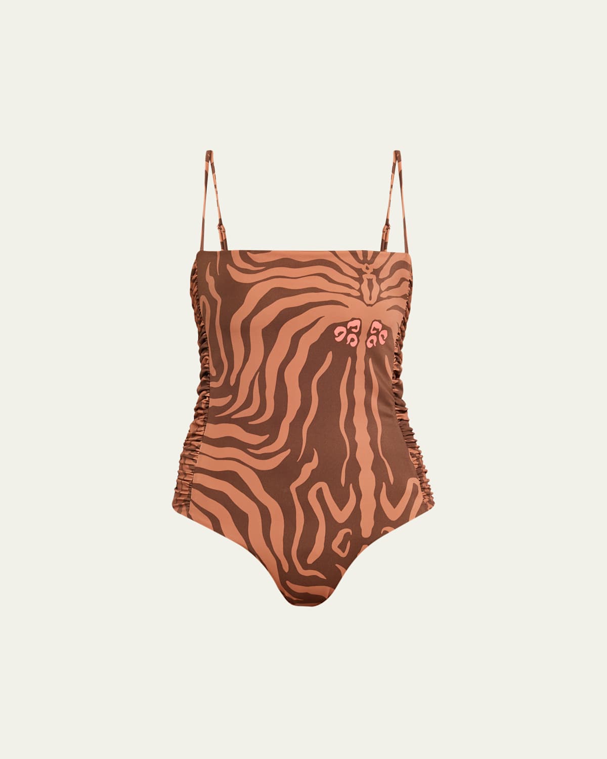 Johanna Ortiz Kuna Ruched One-piece Swimsuit In Brown