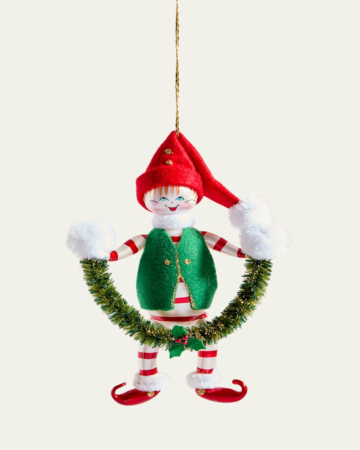 De Carlini Mistletoe Garland Elf Christmas Ornament In Multi