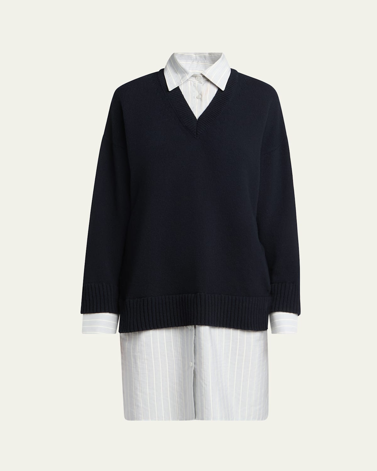 Stella Mccartney Stripe Layered Sweater Wool Shirt Dress In Blue