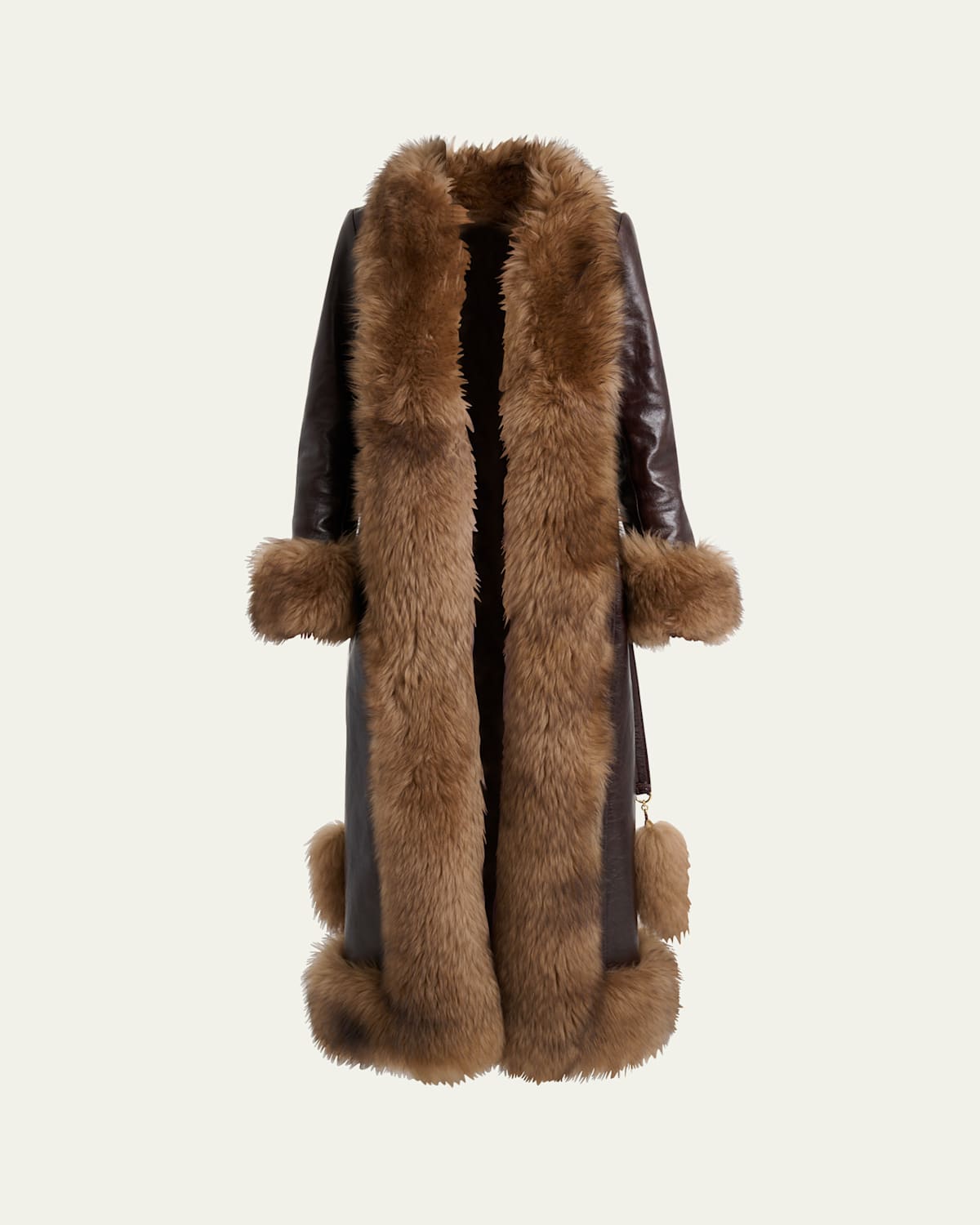 Chloé Lamb Shearling-trim Shiny Leather Long Coat In Black