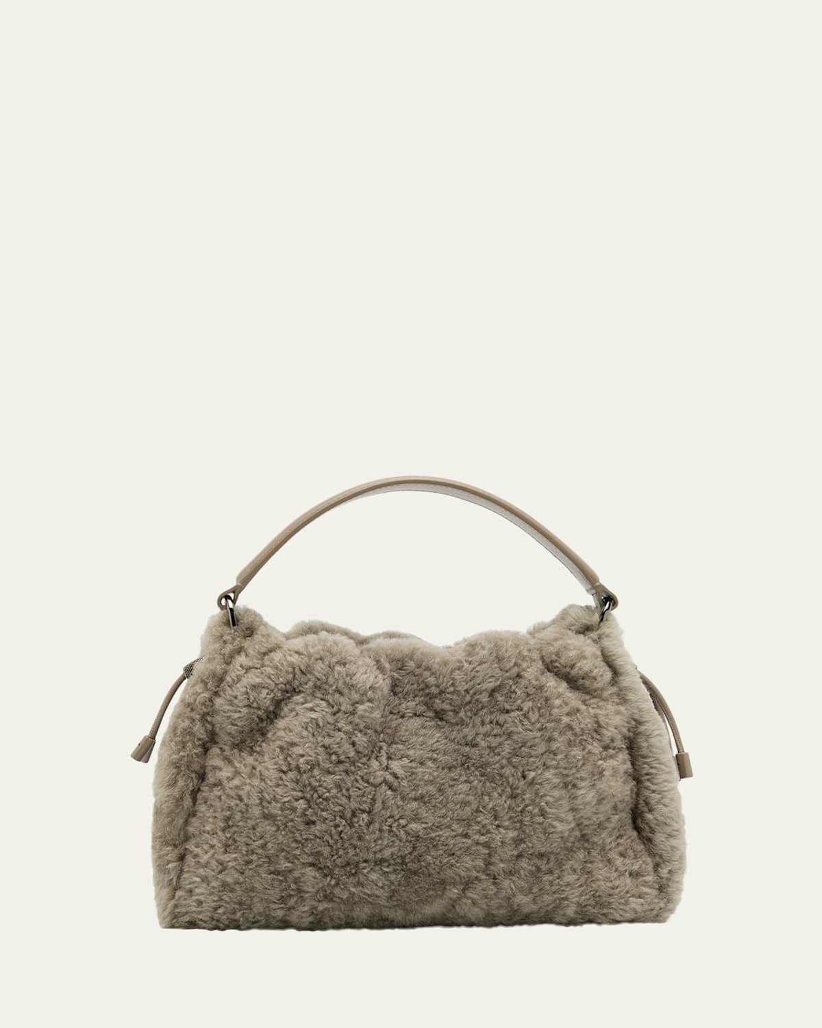 Brunello Cucinelli Small Shearling Bucket Bag In White