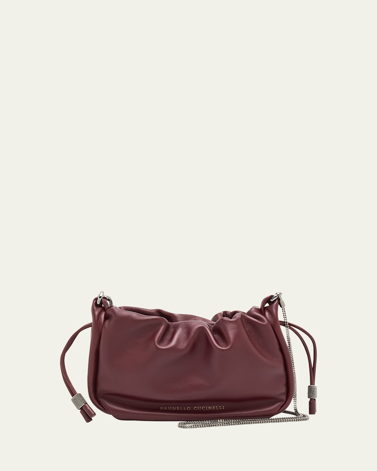 Brunello Cucinelli Mellow Mini Ruched Leather Bucket Bag In Red