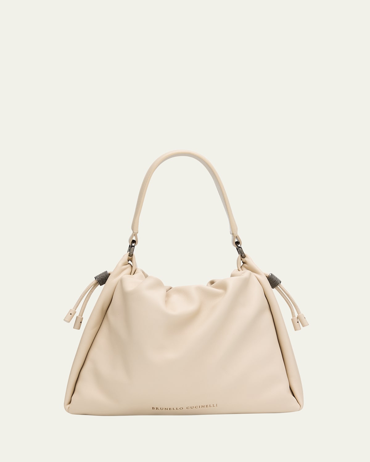Brunello Cucinelli Small Lambskin Leather Bucket Bag In White