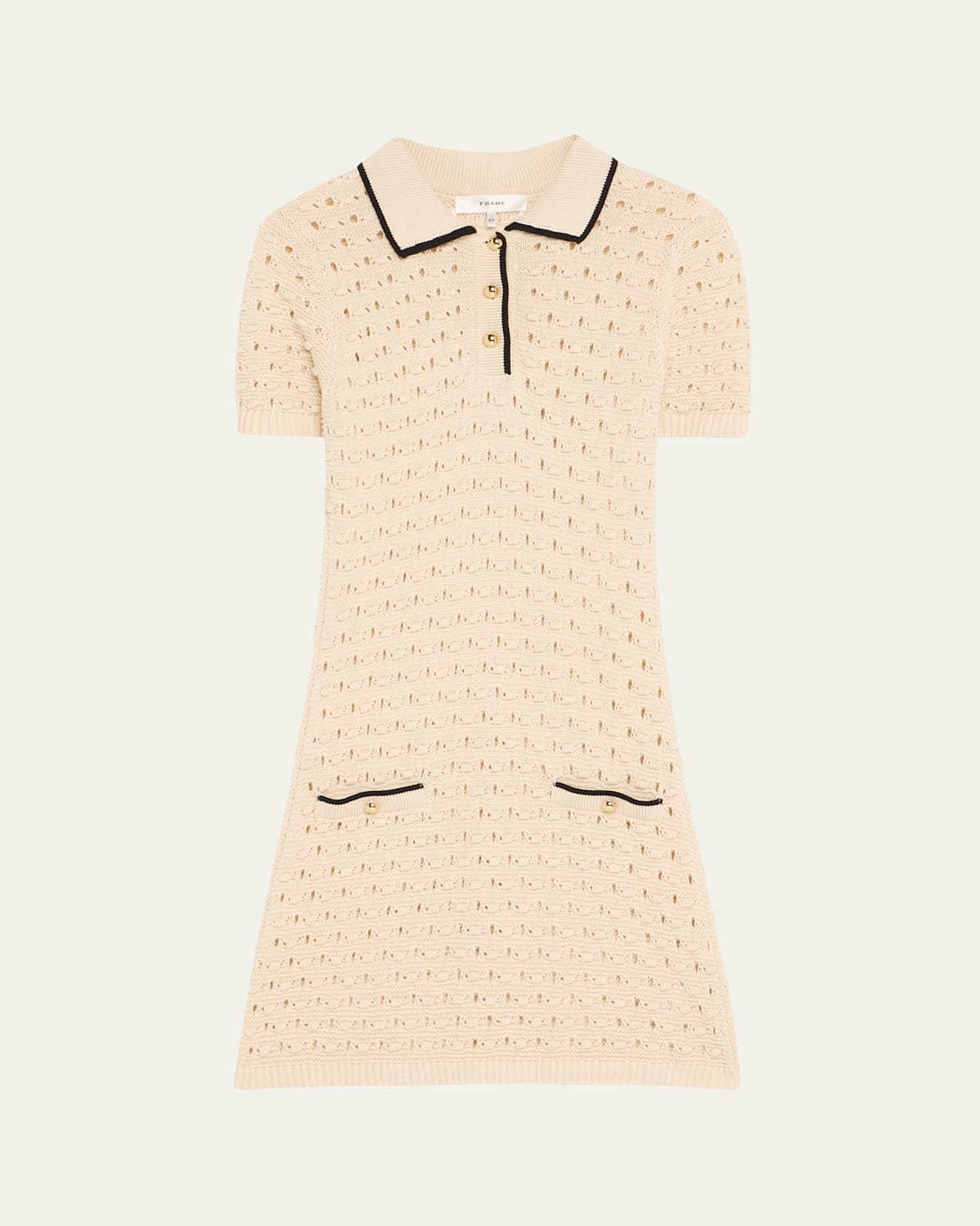 Frame The Bauble Piped Open-knit Cotton Mini Dress