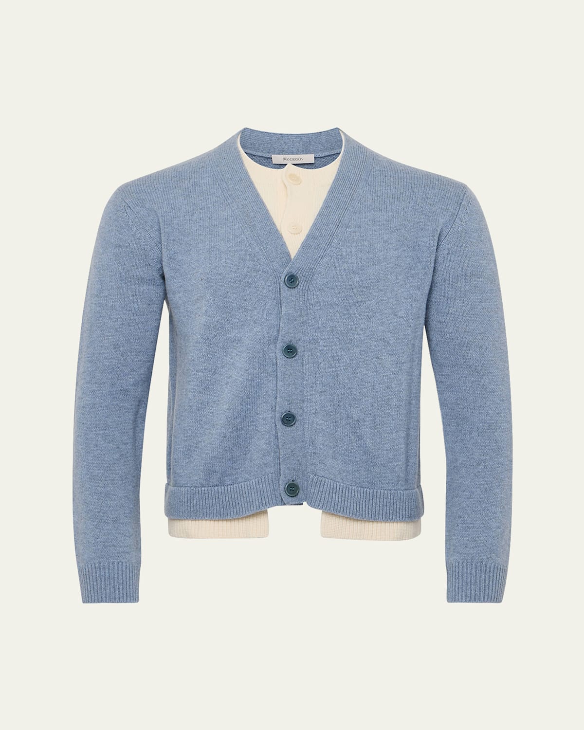 Jw Anderson Men's Contrast Layered Cardigan In Blue