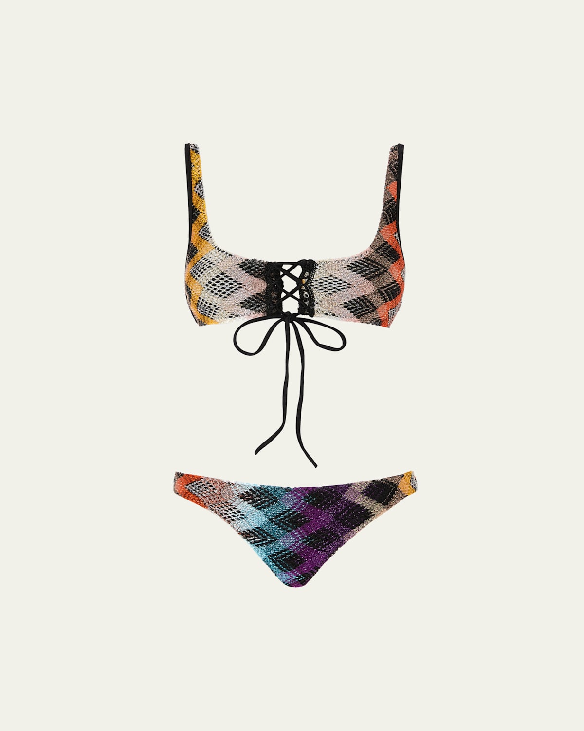 Missoni Lace-up Metallic Knit Two-piece Swimsuit