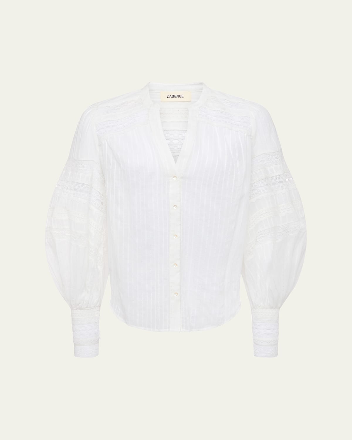 L'agence Kiera Semi-sheer Geometric-trim Blouse In White