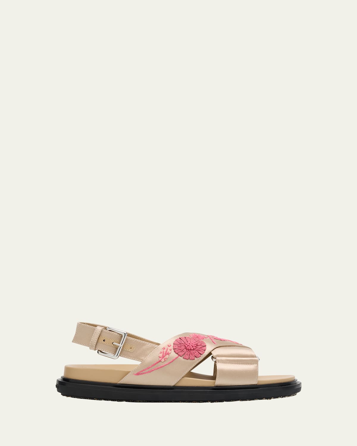 Marni Fussbett Floral Embroidered Satin Crisscross Sandals In White