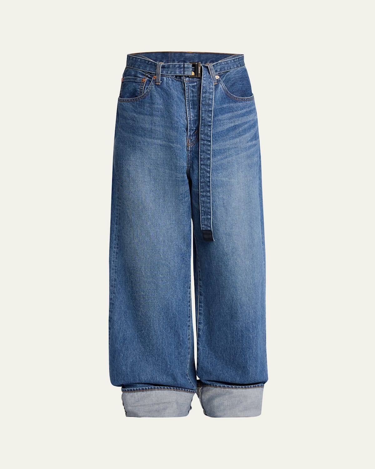 Sacai Belted Denim Pants In Blue