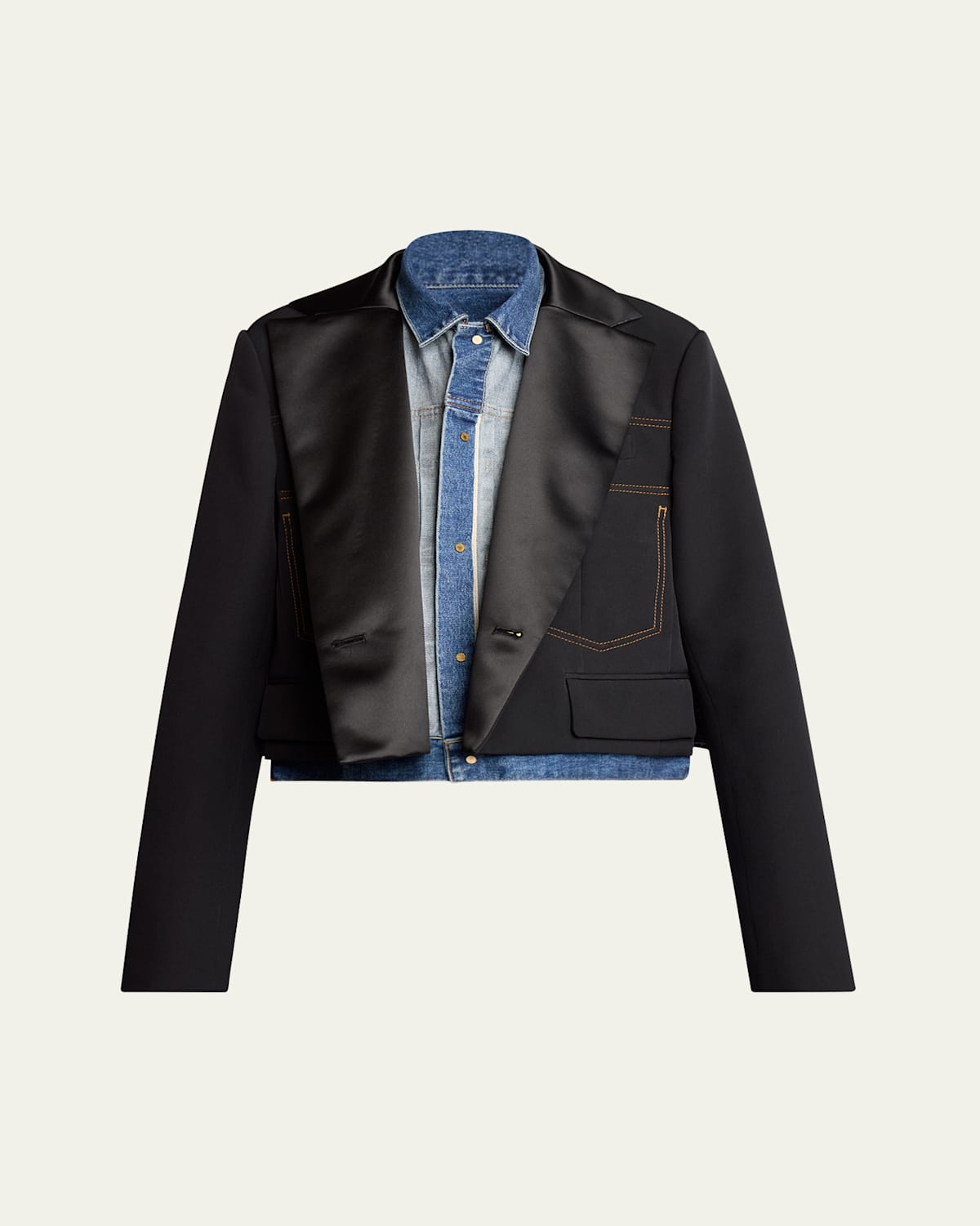 Sacai Layered Wool Denim Jacket In Black