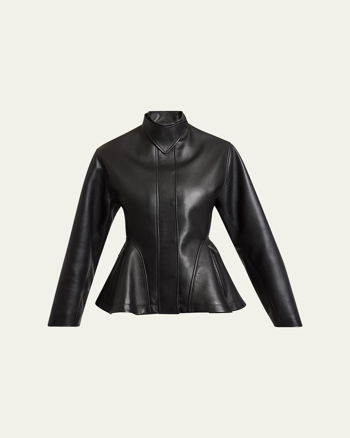 Alaïa Womens Noir Alaia Peplum Band-collar Leather Jacket In Black