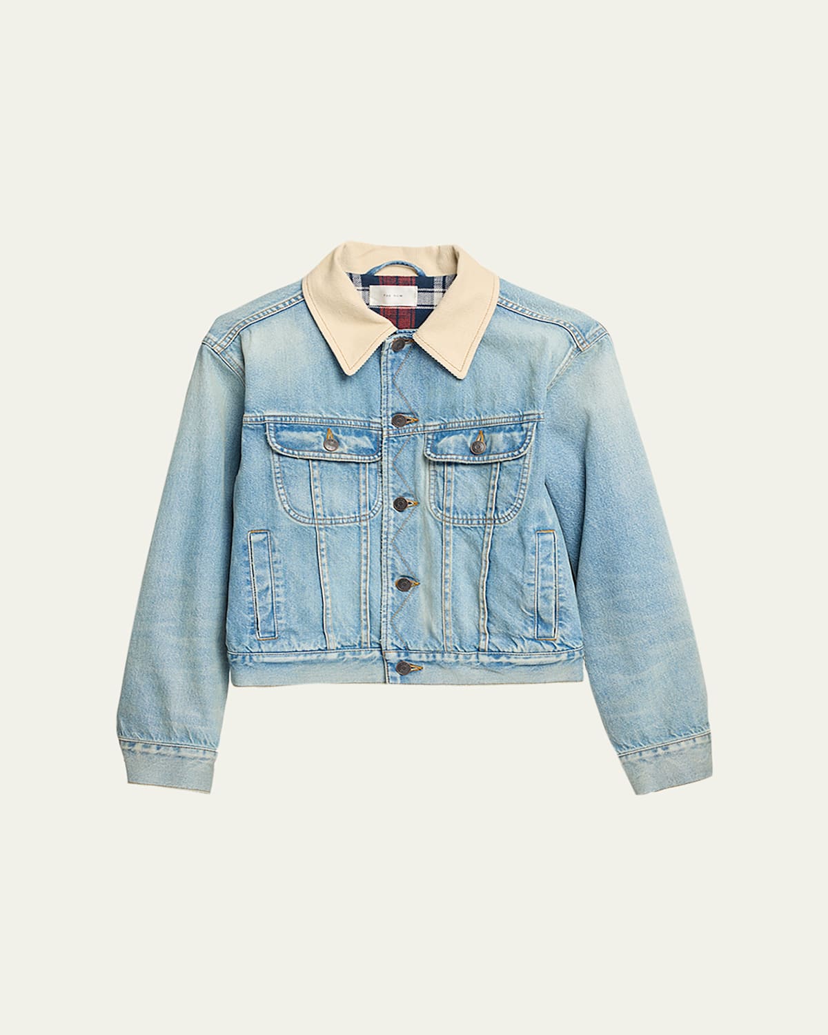 The Row Joras Crop Denim Jacket With Corduroy Collar In Blue