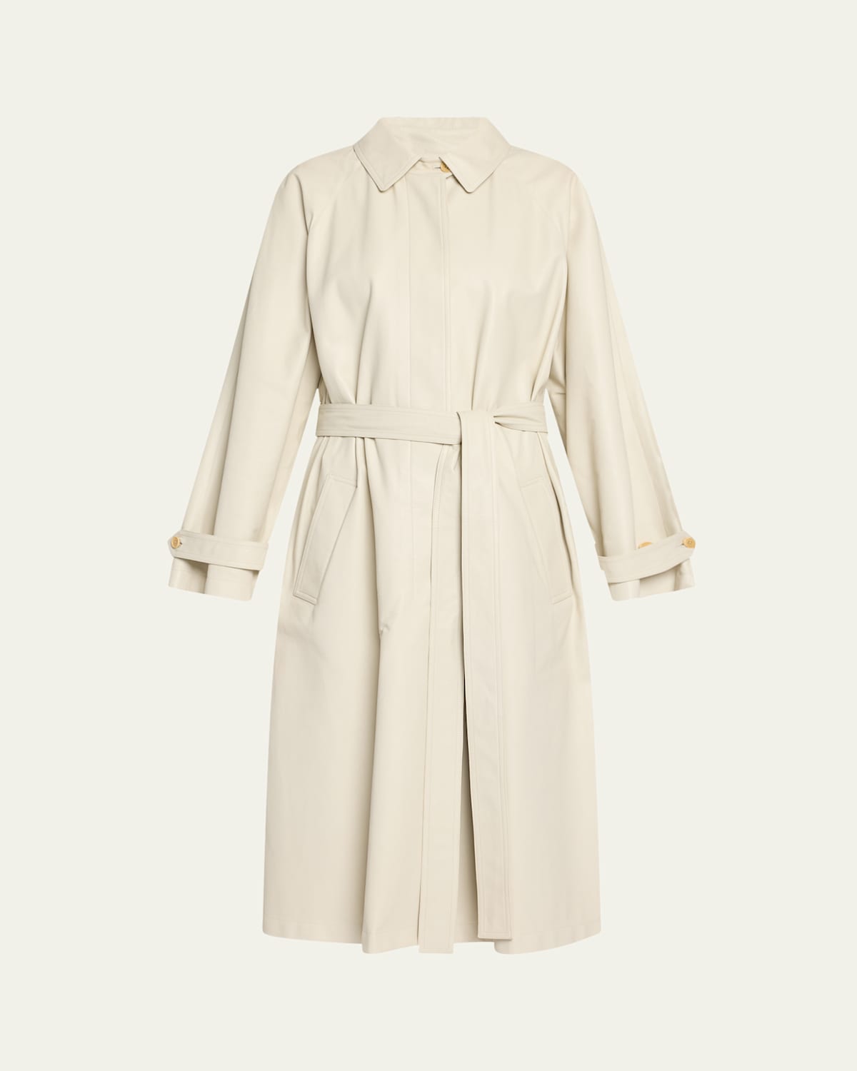 The Row Ryota Belted Leather Trench Coat In White