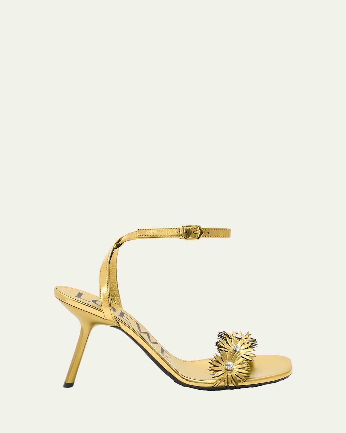 Loewe Crystal Flower Metallic Leather Ankle-strap Sandals