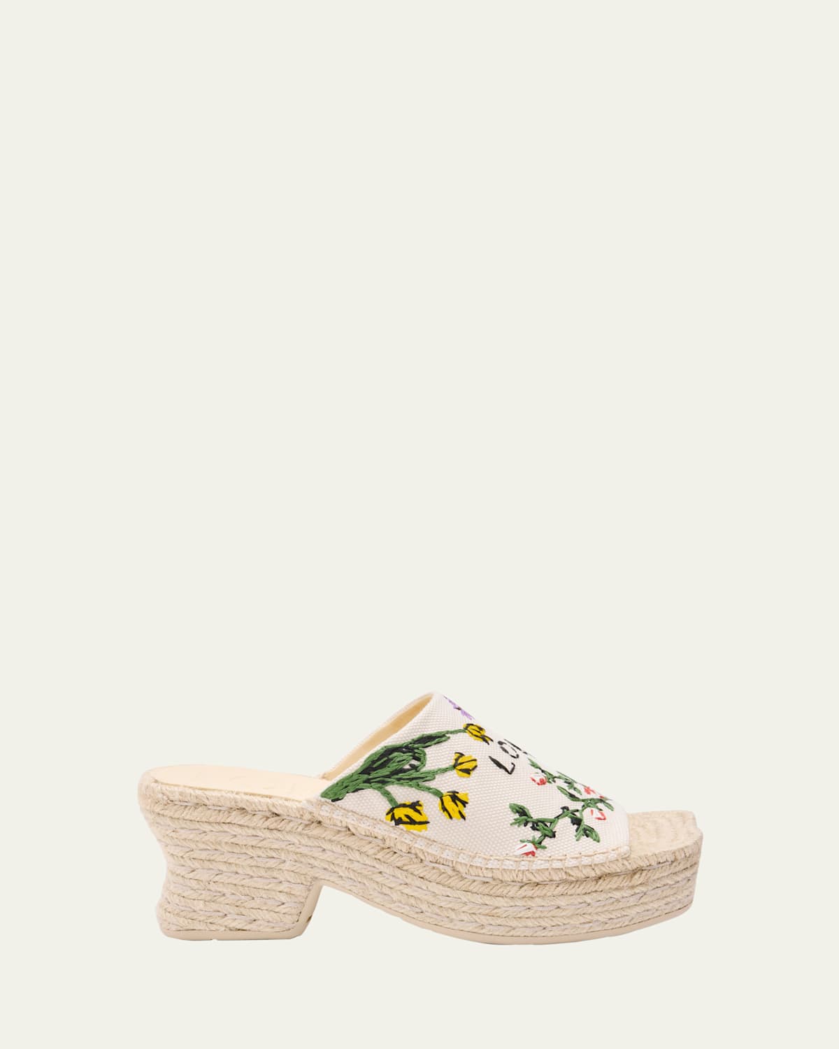 Shop Loewe Petal Floral Embroidered Espadrille Platform Mules