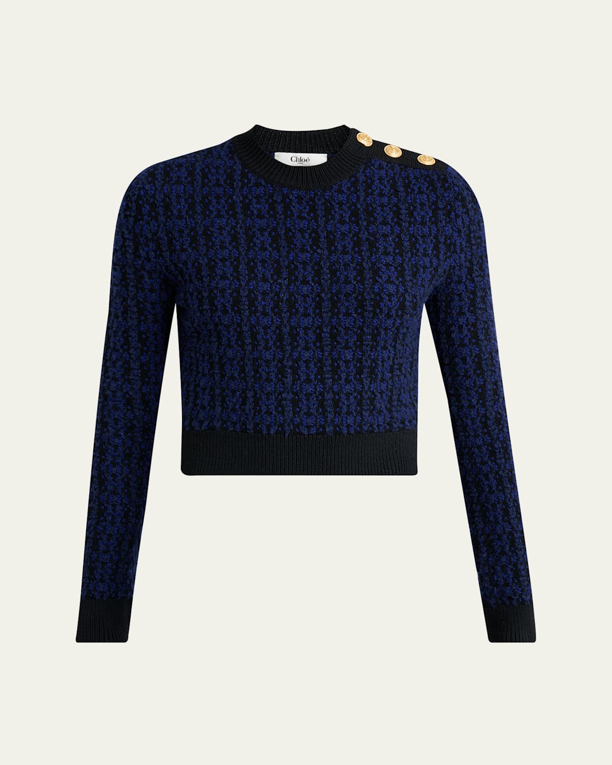 Chloé Button-shoulder Boucle Knit Crop Sweater In Blue