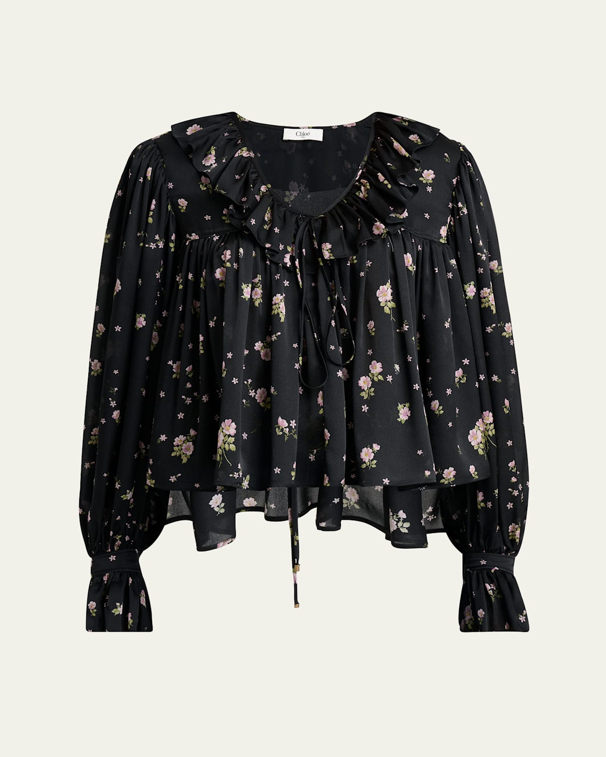 Chloé Floral Silk Ruffle Peasant Blouse