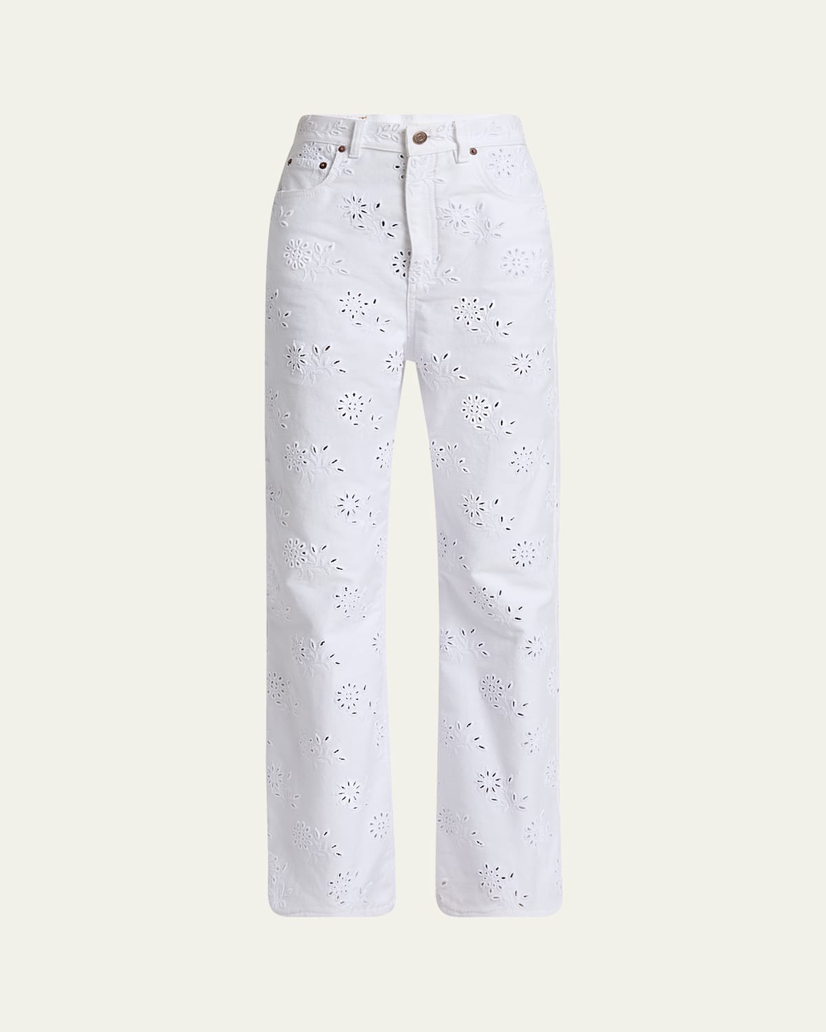 Broderie Anglaise Denim Straight-Leg Jeans