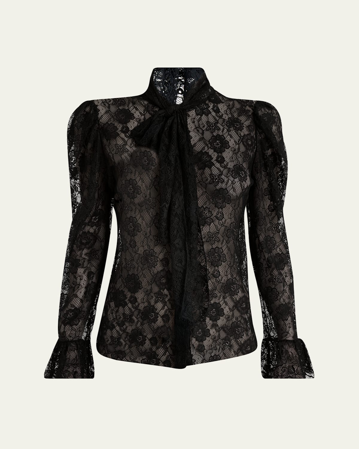 Chloé Tie-neck Lace Button-down Blouse