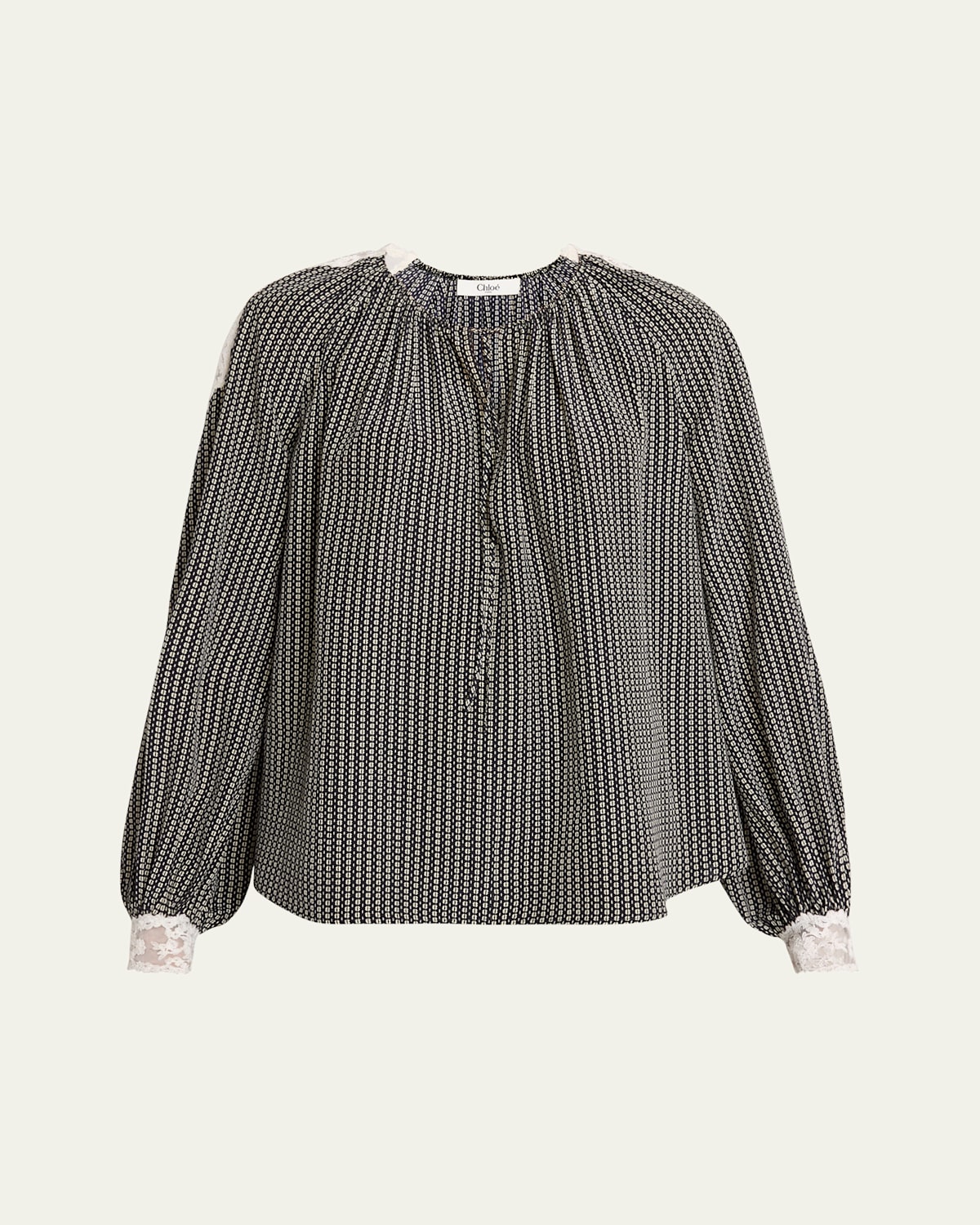 Chloé Micro Check Silk Long-sleeve Blouse