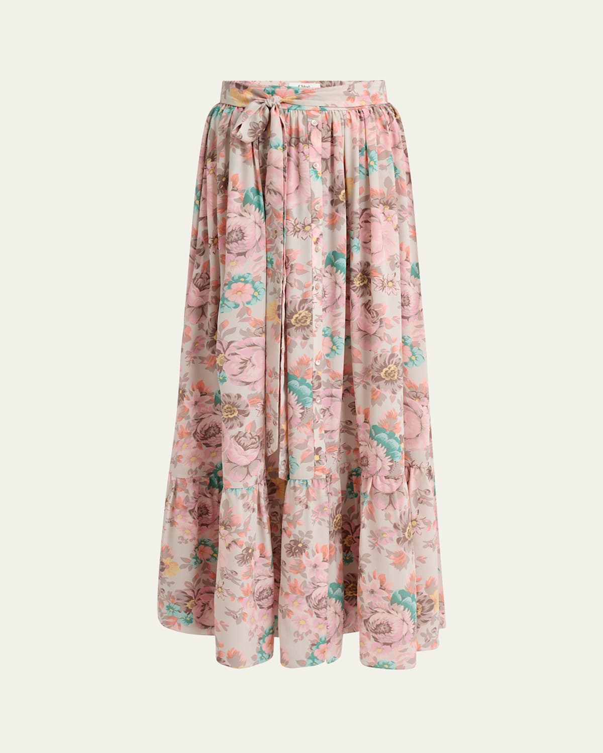 Chloé Belted Floral-print Silk Maxi Skirt In Pink