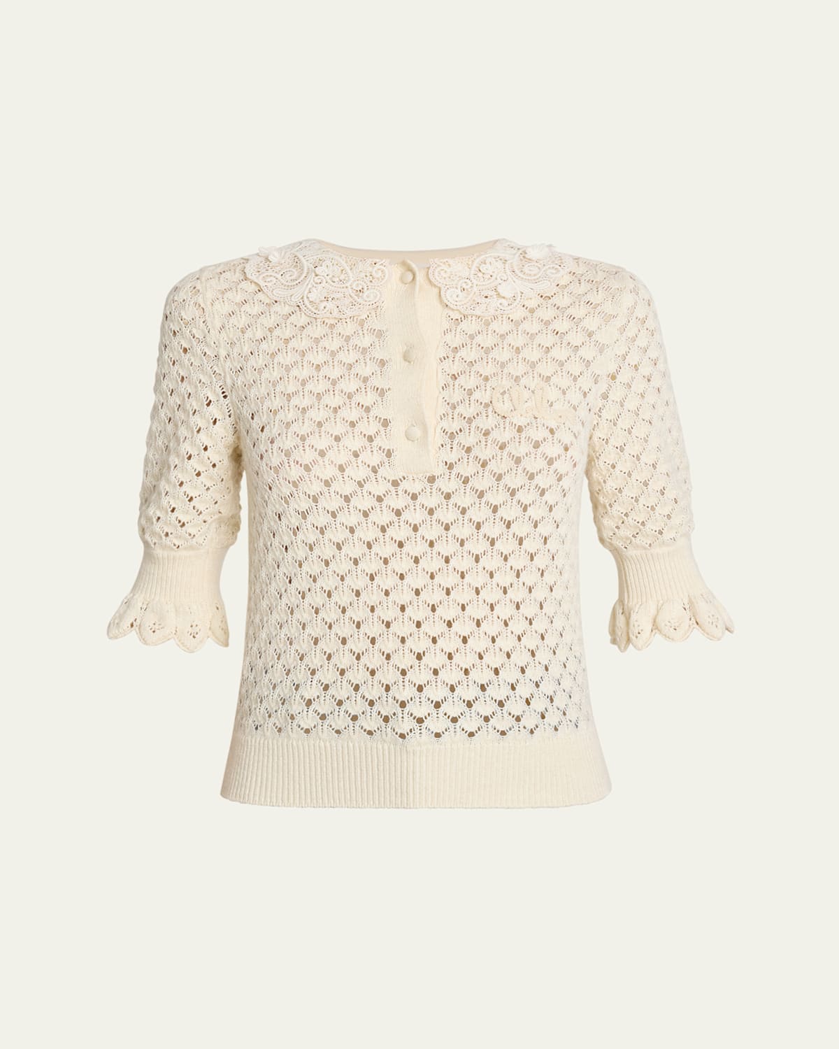 Chloé Lace-collar Open Knit Polo Top