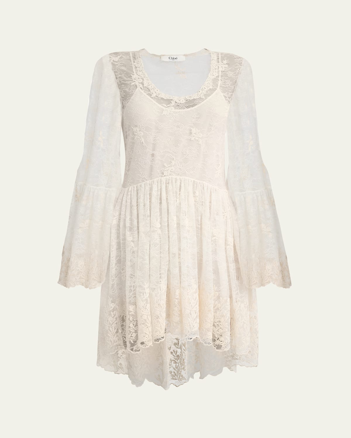 Chloé Lace U-neck Long-sleeve Mini Dress