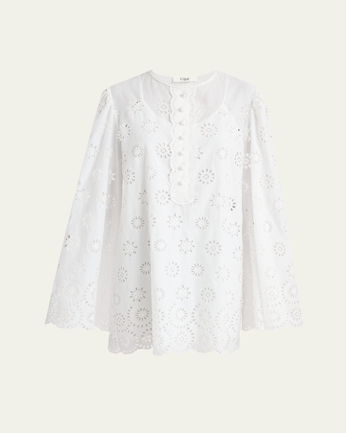Chloé Scalloped Eyelet-embroidered Mini Shift Dress
