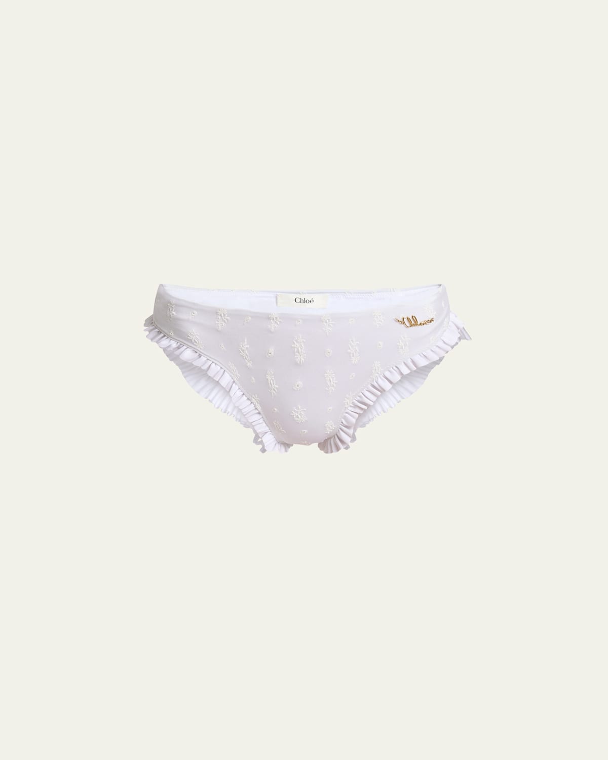 Chloé Ruffle-trim Eyelet Bikini Bottoms In White