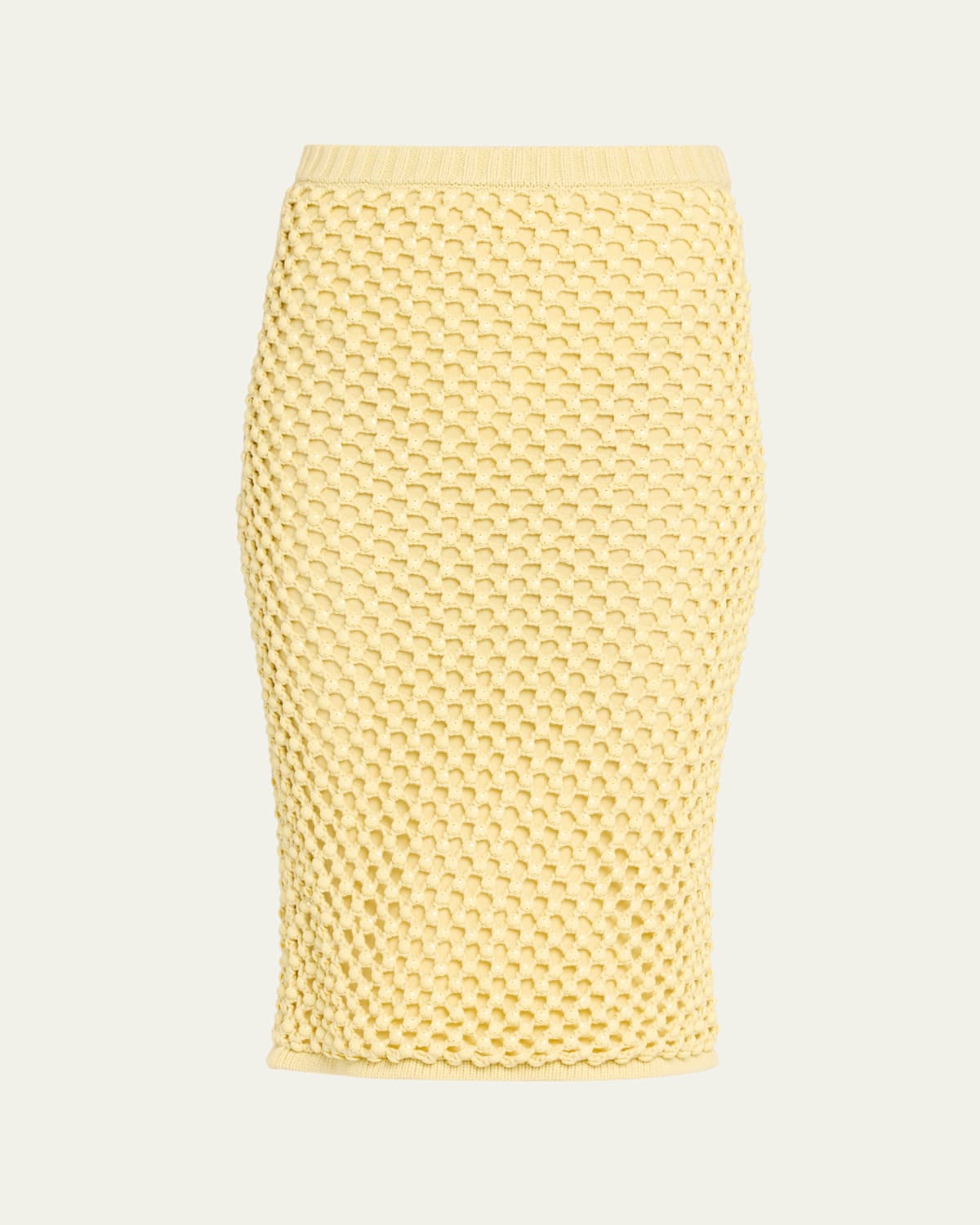 Diotima Spice Crystal Striped Crochet Knit Midi Skirt In Yellow
