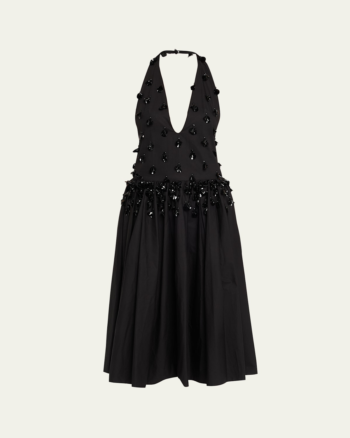 Diotima Nuit Embellished Plunging Halter Drop-waist Gown In Black
