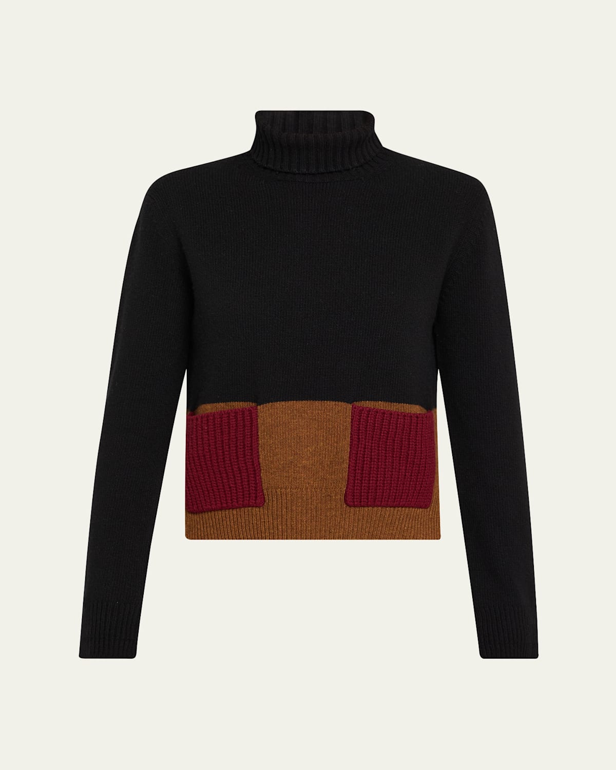 Plan C Turtleneck Colorblock Wool-cashmere Sweater In Black