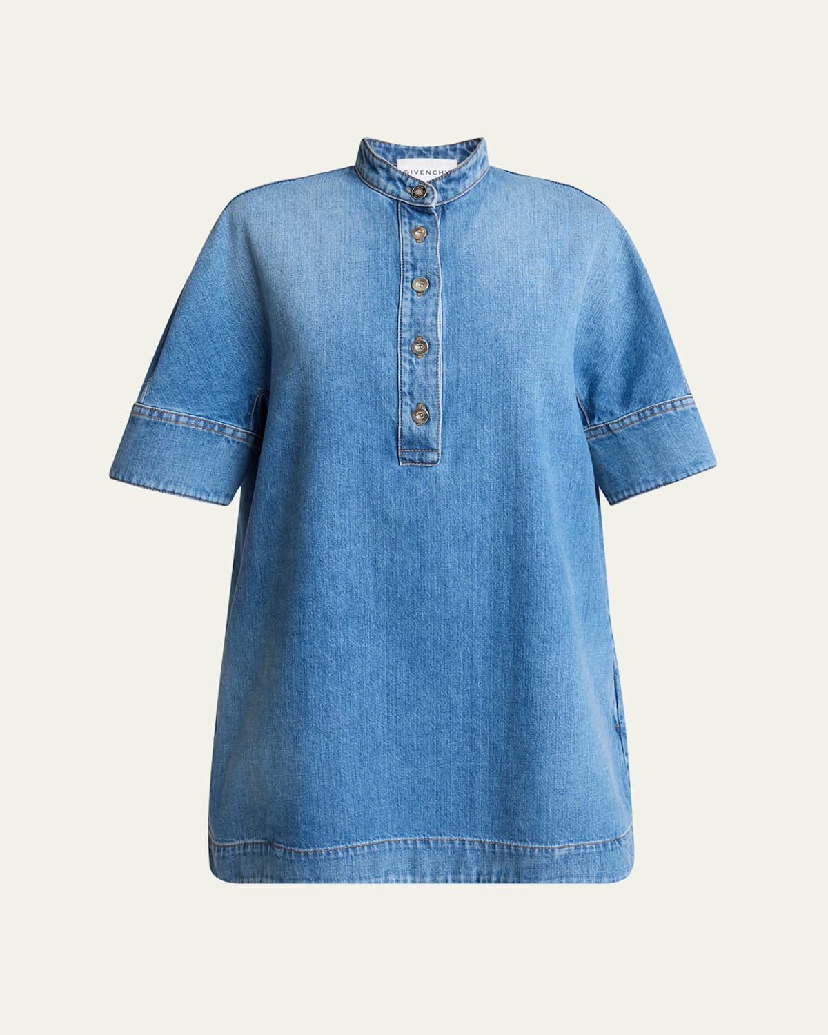 Short-Sleeve Denim A-Line Mini Dress