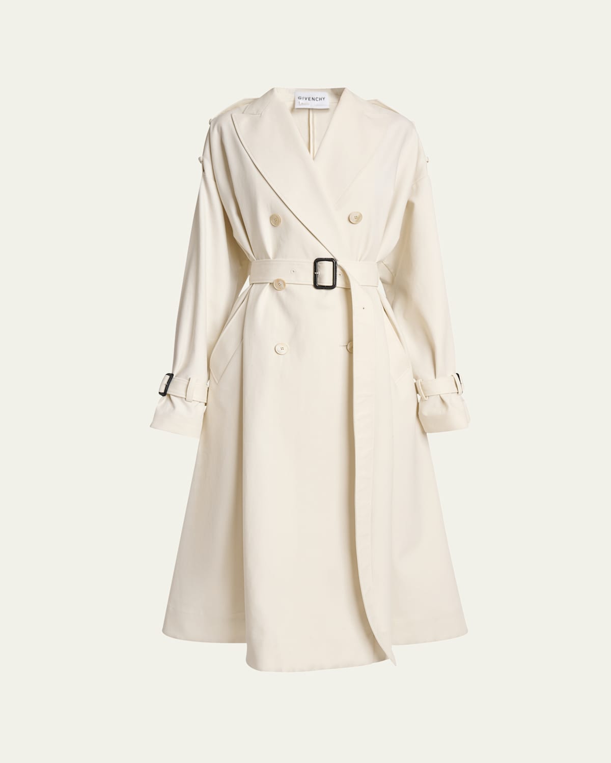 Cocoon Shoulder Double-Breasted Belted Trench Coat