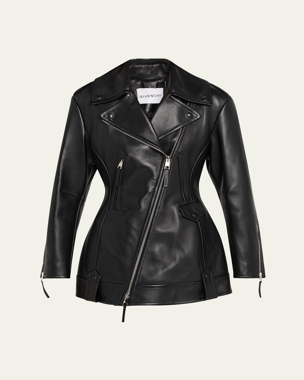Leather Cocoon Waisted Biker Jacket