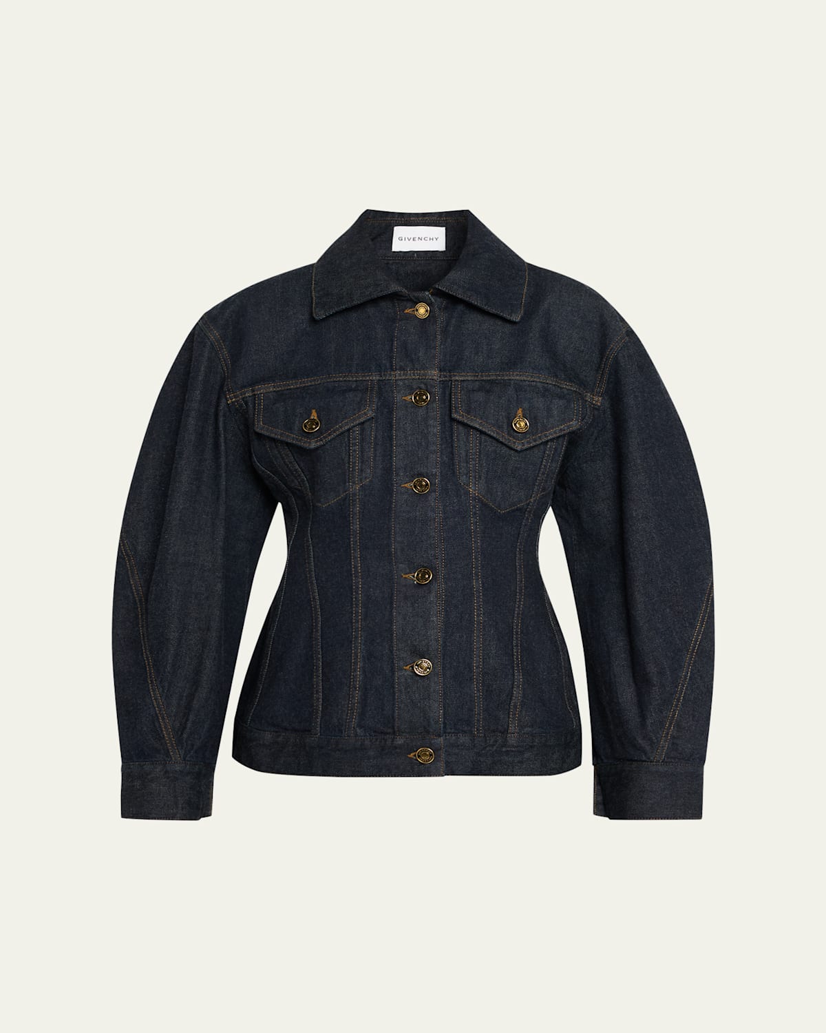 Cocoon-Sleeve Waisted Denim Jacket