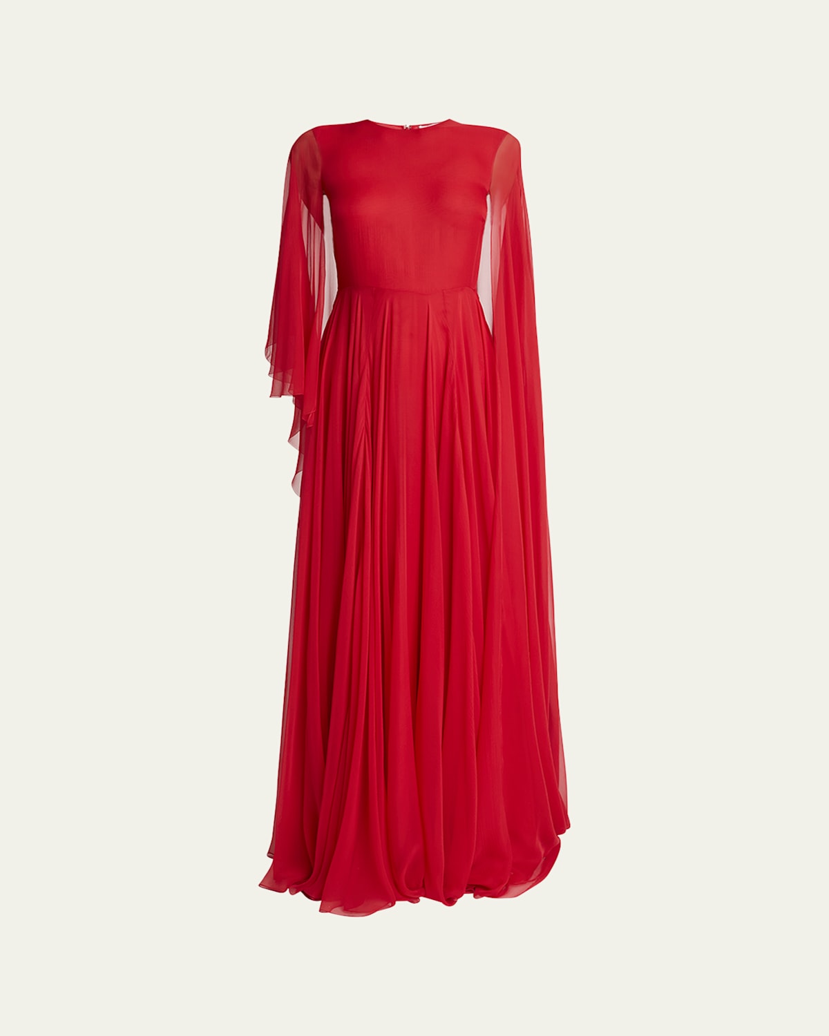 Givenchy Chiffon Draped Cape Gown In Red