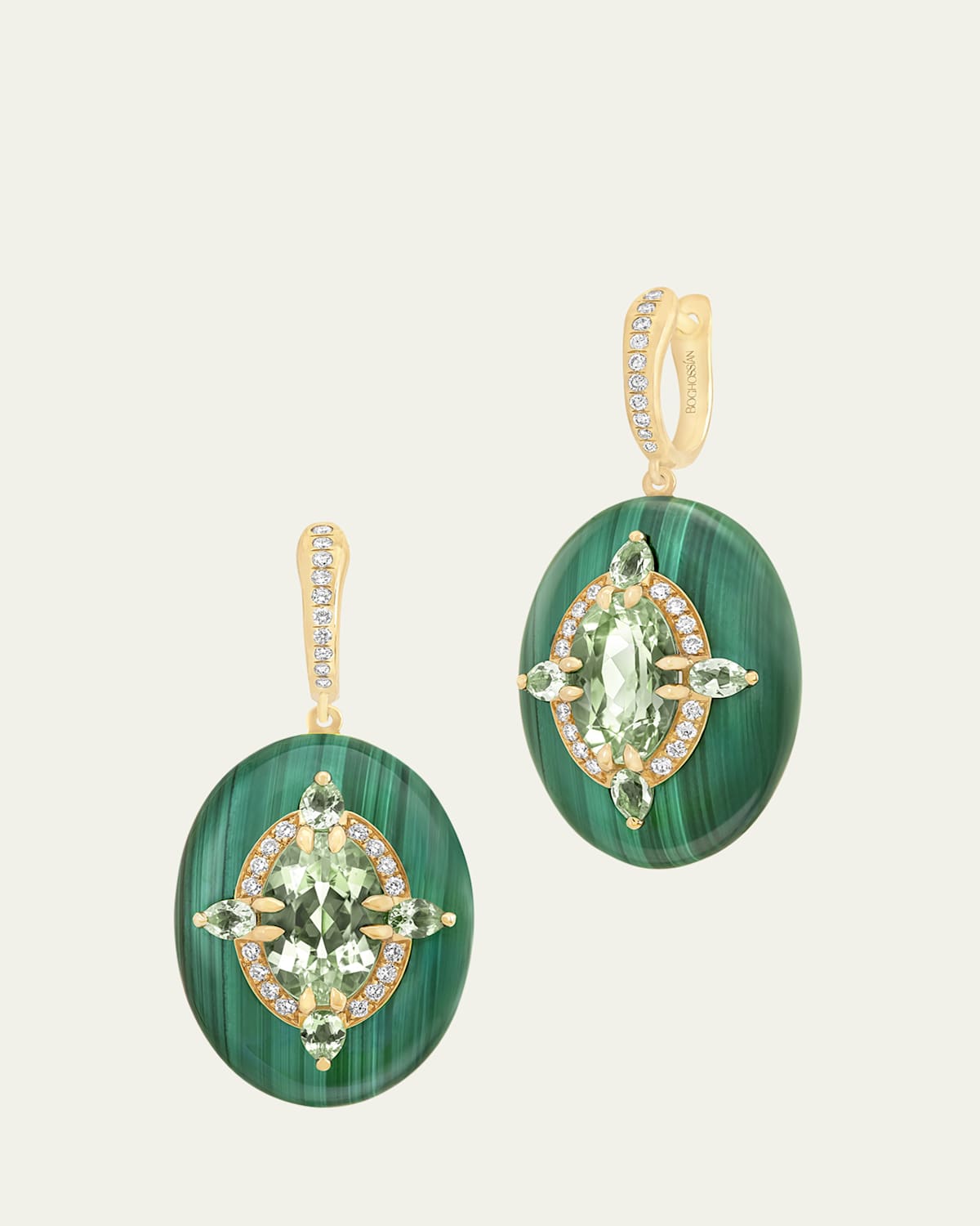 Boghossian Inlay Reveal 18K Gold Tourmaline and Malachite Earrings