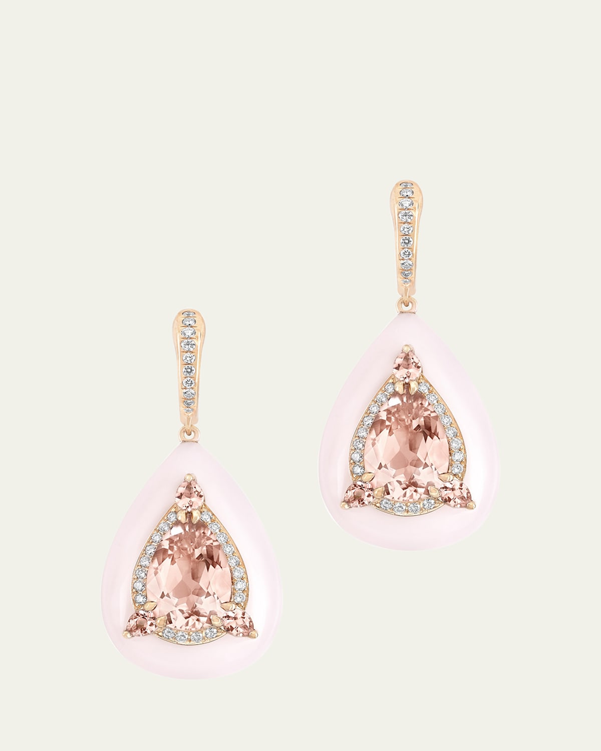 Boghossian Inlay Reveal Large 18K Rose Gold Morganite and Rock Earrings