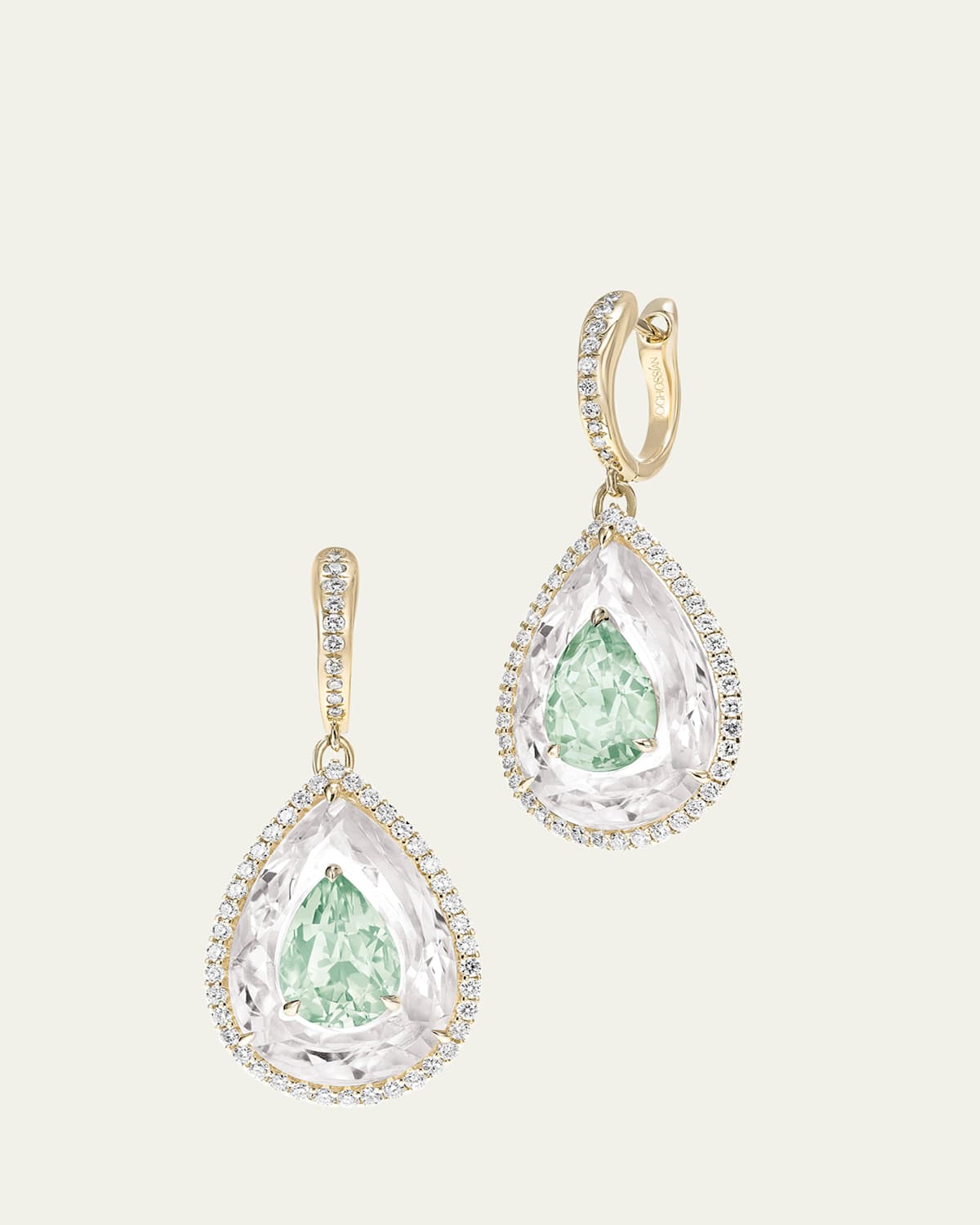 Boghossian Inlay Shine 18K Gold Small Green Tourmaline and Rock Crystal Earrings