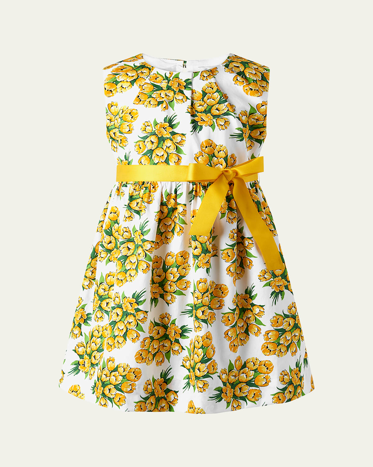 Rachel Riley Girl's Tulip Bouquet Sash Dress In Yellow
