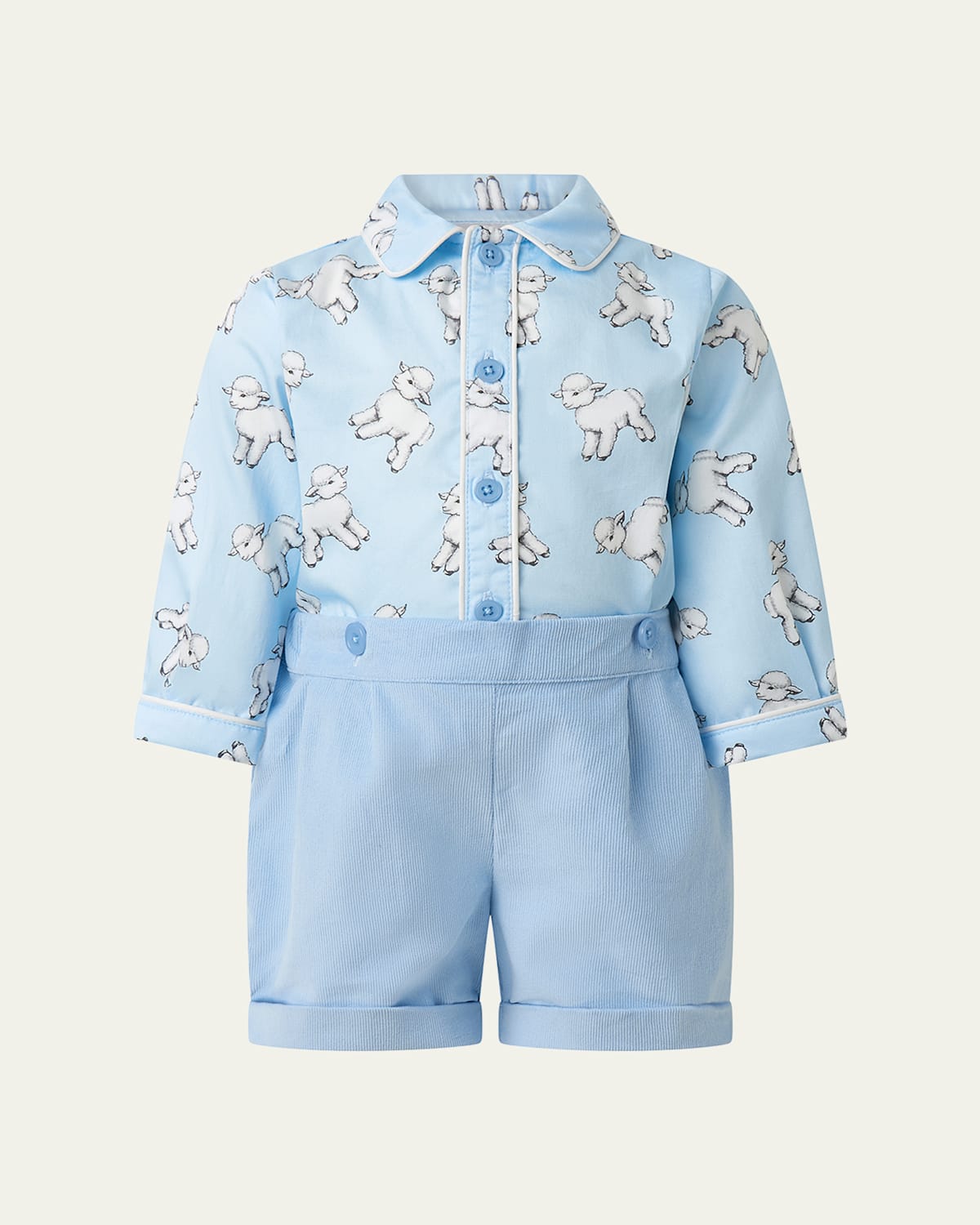 Rachel Riley Boy's Lamb Shirt & Shorts Set In Blue