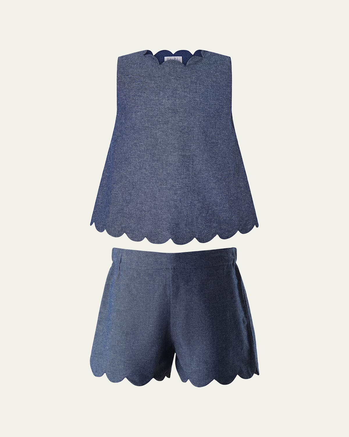 Shop Rachel Riley Girl's Chambray Scalloped Top And Short Set In Navy
