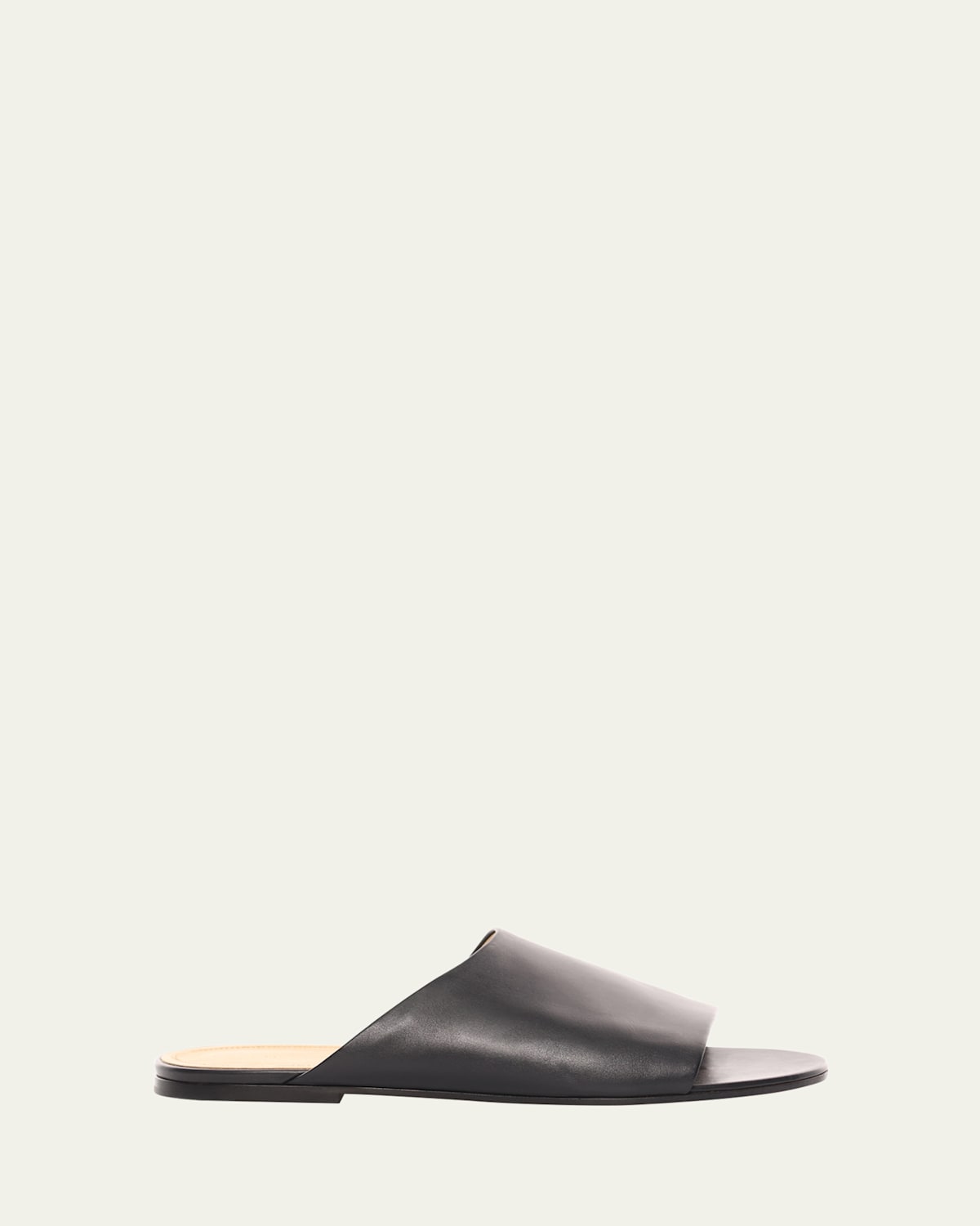 The Row Signum Calfskin Flat Slipper Sandals In Black