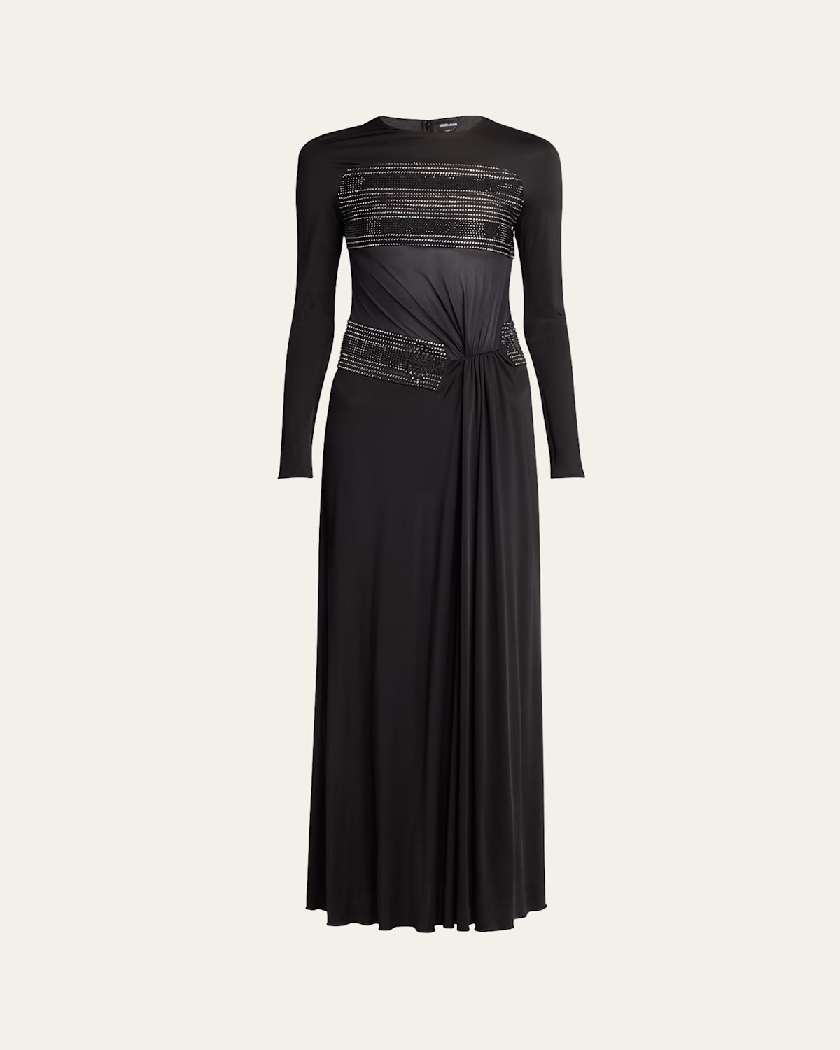 Giorgio Armani Crystal Sheer Midriff Jersey Gown In Black